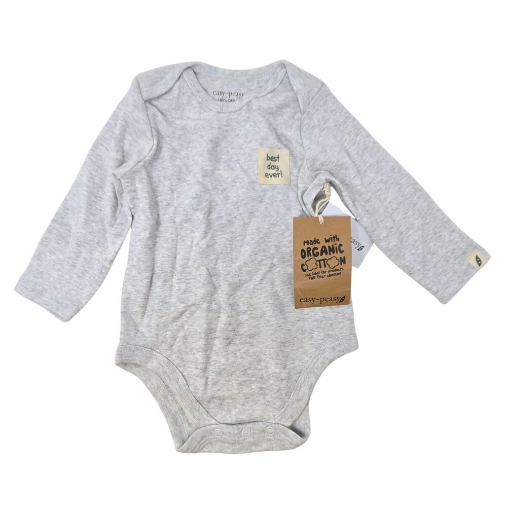 Easy-Peasy Organic Cotton Long Sleeve Baby Bodysuit 6-9M Light Gray Sustainable‎